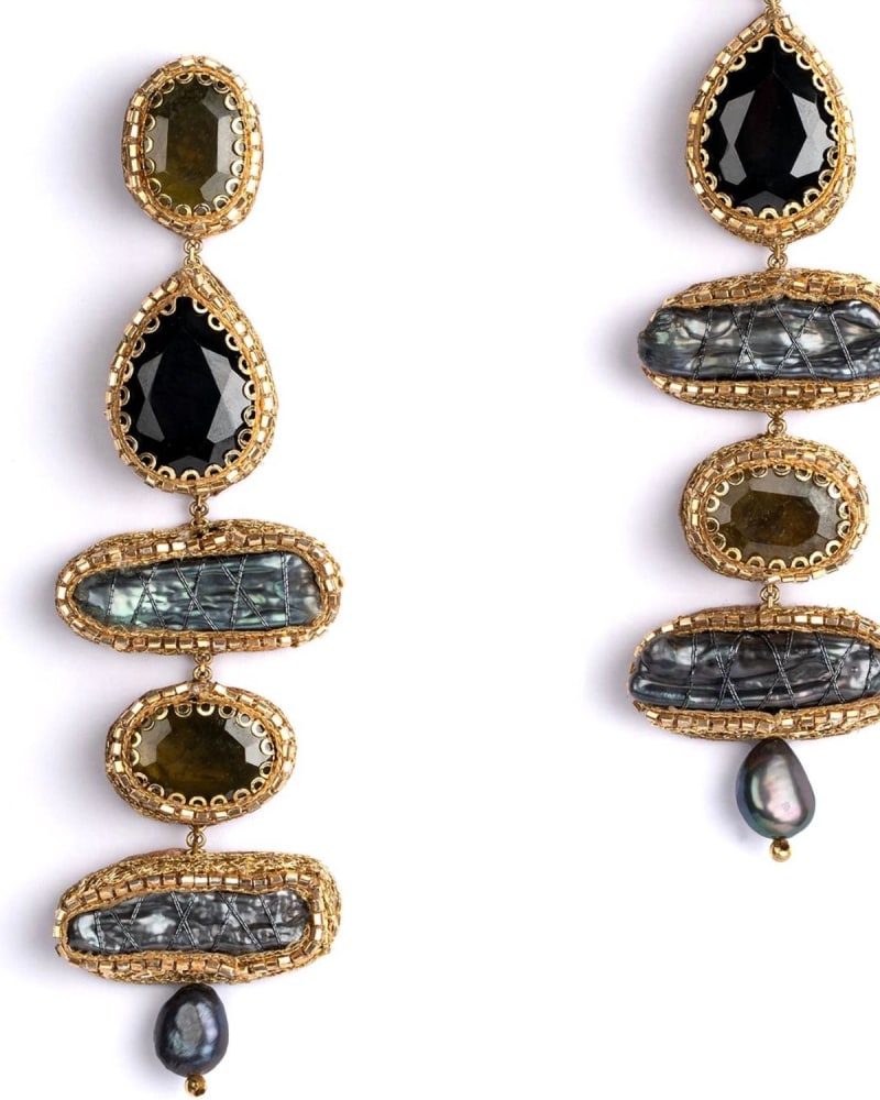 Front of a size O/S Indira Earring in Black in Black by DEEPA GURNANI. | dia_product_style_image_id:329788